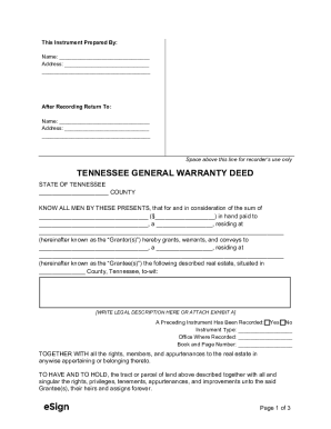 Tennessee General Warranty Deed Form