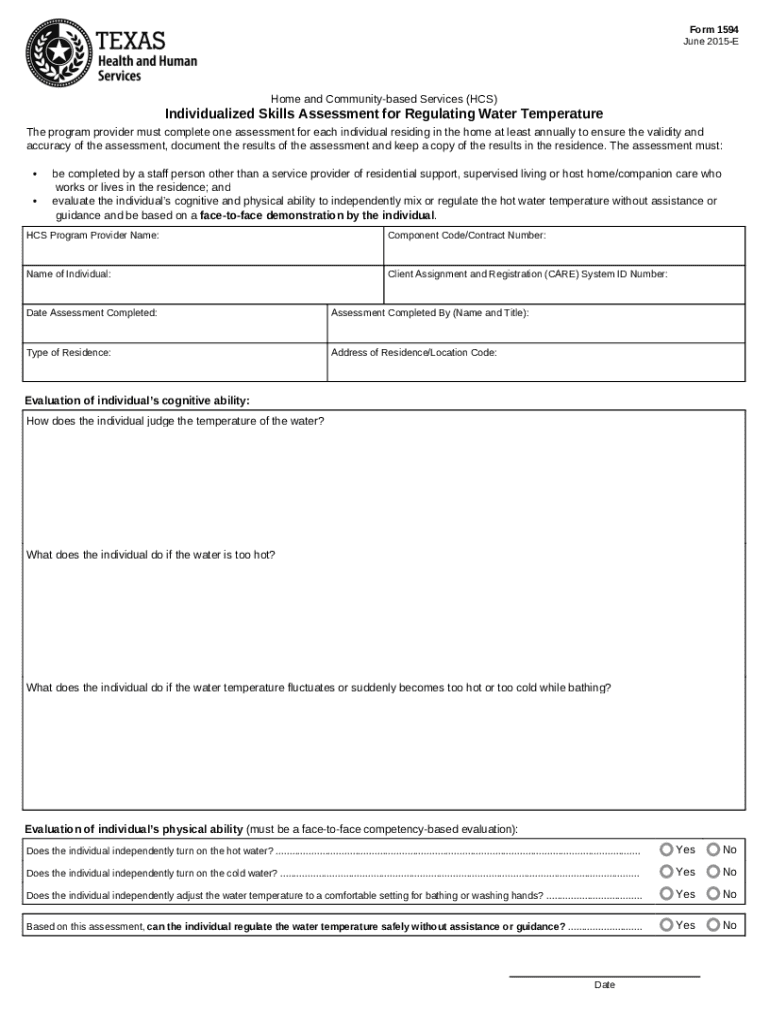 Fillable Online Form 1594, Individualized Skills Assessment for