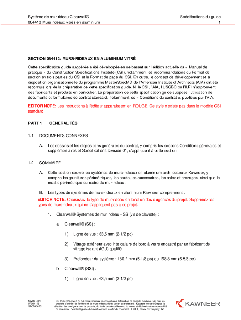Fillable Online Clearwall Curtain Wall System Guide Specifications Fax Email Print pdfFiller