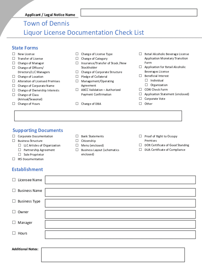 Fillable Online ESTABLISHMENT OWNER/MANAGER Town of Dennis Fax Email Print pdfFiller