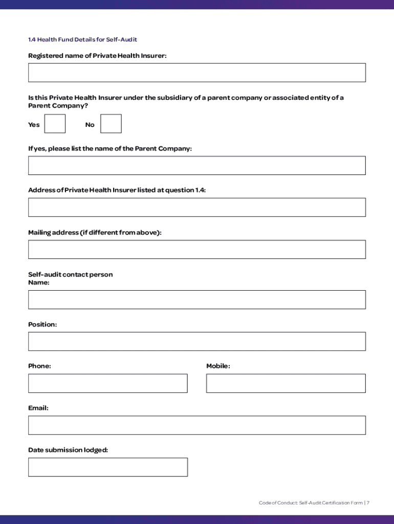 Fillable Online Code of Conduct: Self-Audit Certification Form Fax ...