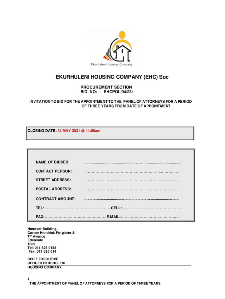 Fillable Online Ekurhuleni Housing Company (EHC) Fax Email Print