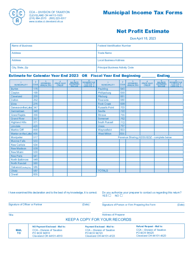 Fillable Online ccatax ci cleveland oh CCA DIVISION OF TAXATION