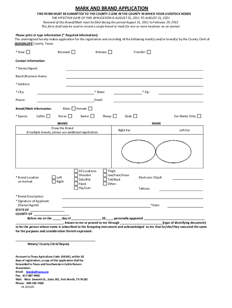 Fillable Online MARK AND BRAND APPLICATION Guadalupe County Fax Email