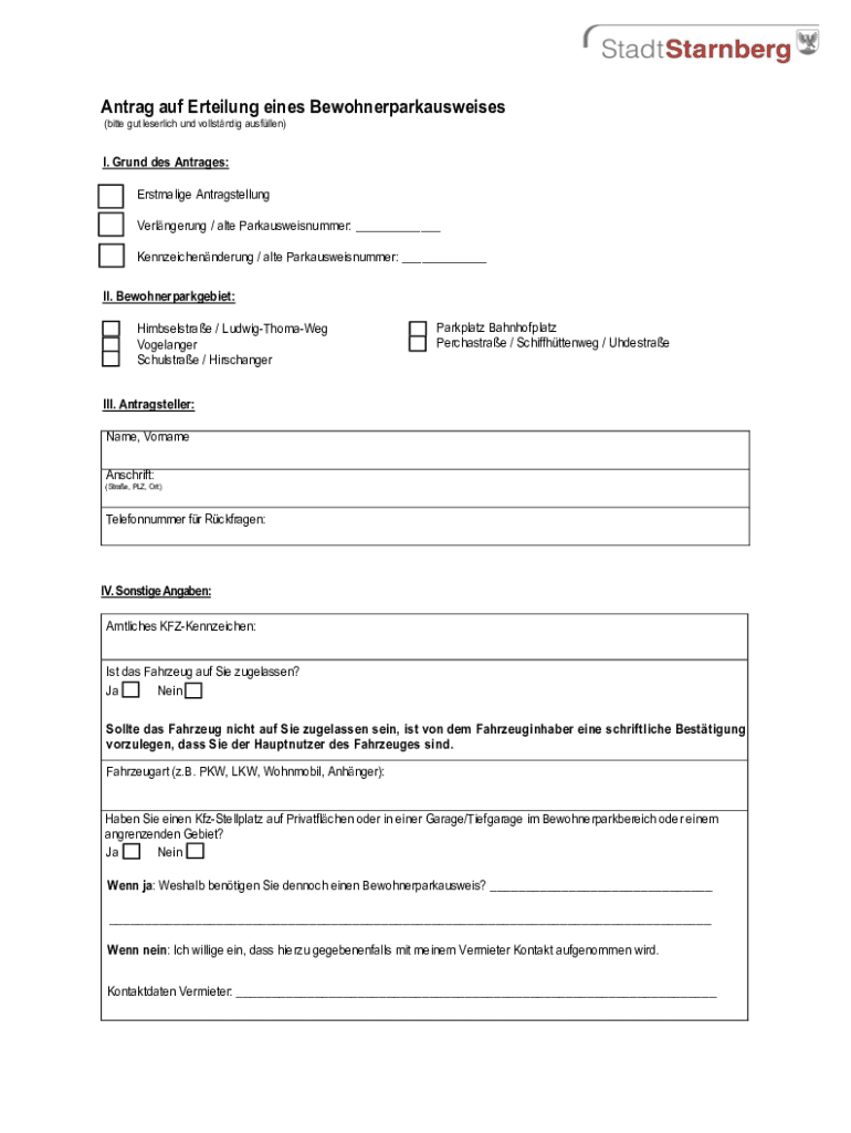 Fillable Online Antrag auf Bewohnerparkausweis (EMail Fax Email Print