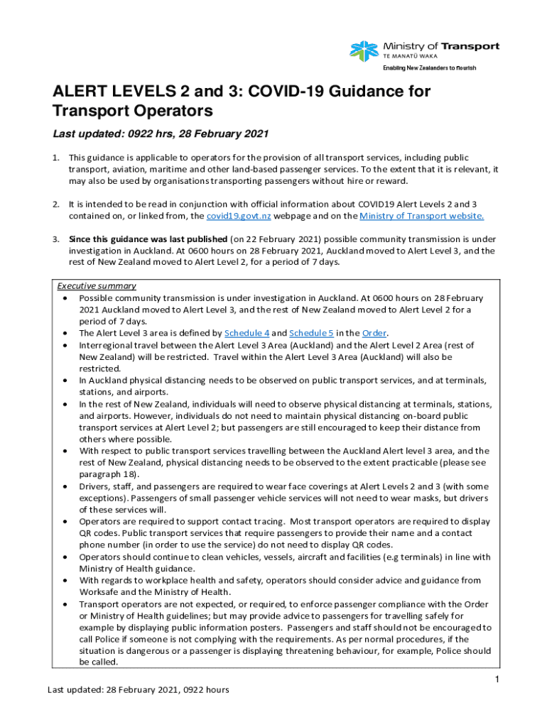 Fillable Online ALERT LEVELS 2 and 3 COVID19 Guidance for Transport