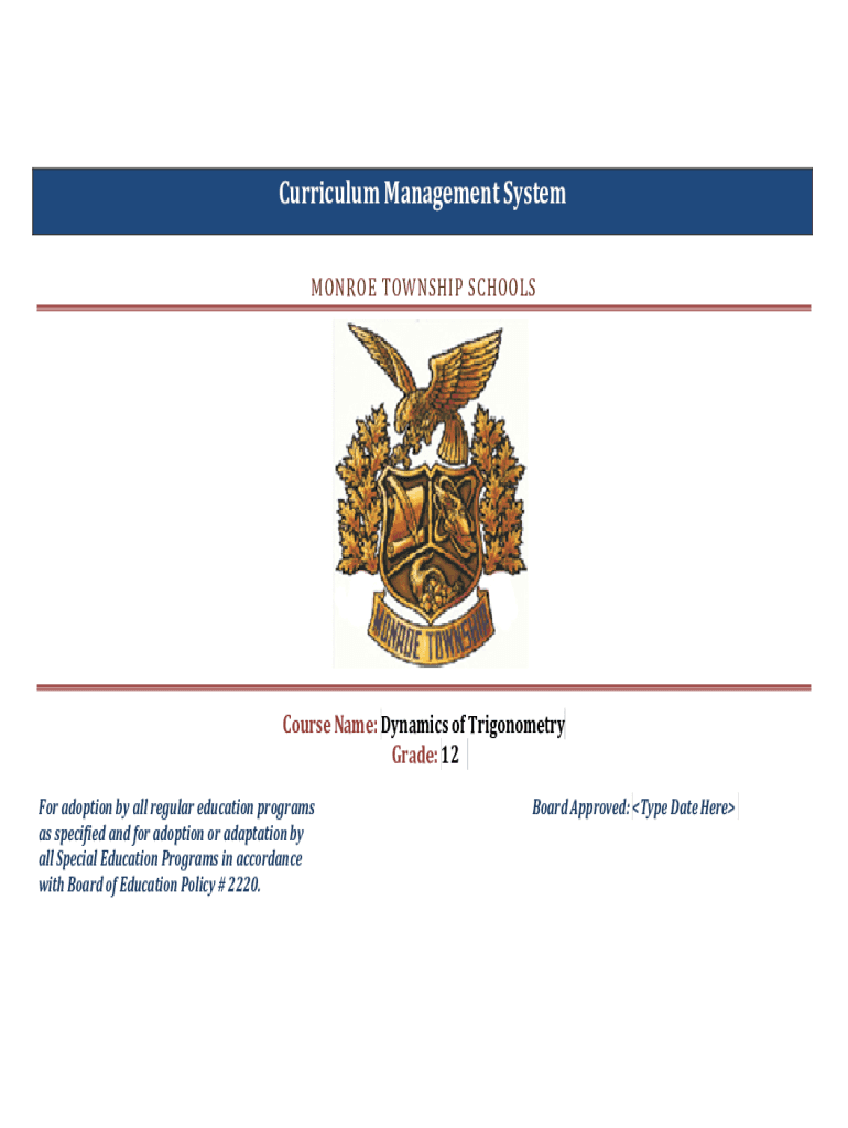 Fillable Online Curriculum Management System Monroe Township School
