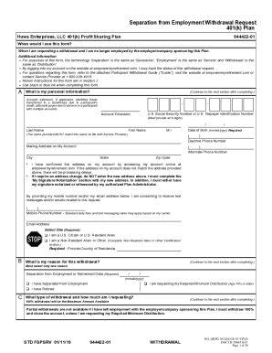 QP/401(k) Separation From Service Distribution Request ...