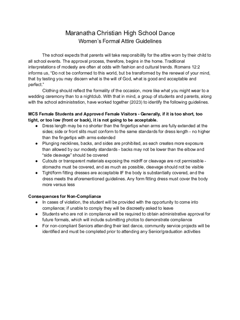 Fillable Online Women's Formal Attire Dance Guidelines Fax Email Print pdfFiller