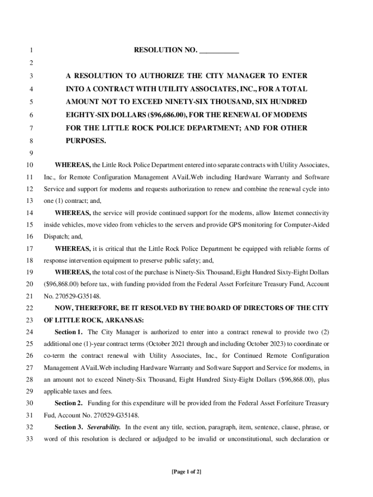 Fillable Online INTO A CONTRACT WITH UTILITY ASSOCIATES, INC Fax Email