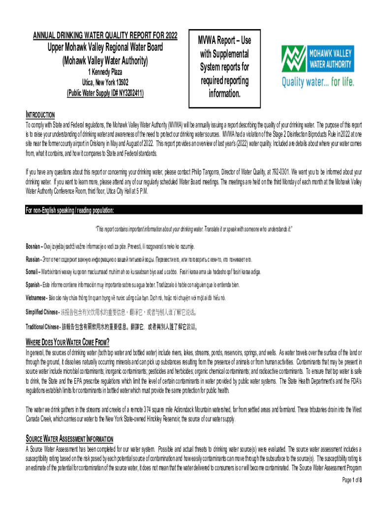 Fillable Online 2022AWQRshort form. Mohawk Valley Water Authority 2022