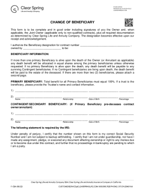 Instructions for Beneficiary Change Form