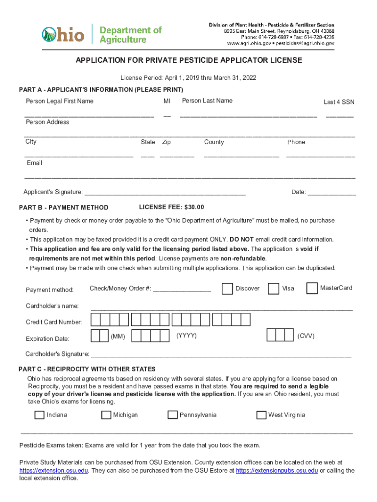 Fillable Online pested osu APPLICATION FOR PRIVATE PESTICIDE APPLICATOR