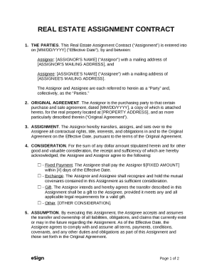 Real estate assignment agreement pdf Doc Template | pdfFiller