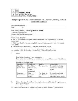 Sample Operation and Maintenance Plan for Asbestos and Lead-Based Paint