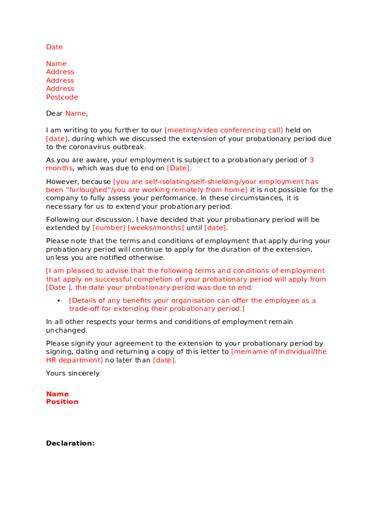 Probation Extension Template Letter Doc Template pdfFiller
