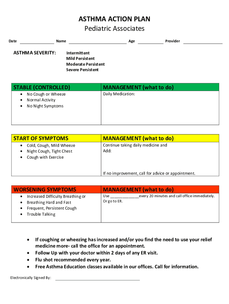 AsthmaActionPlan EHR DOC Preview on Page 1