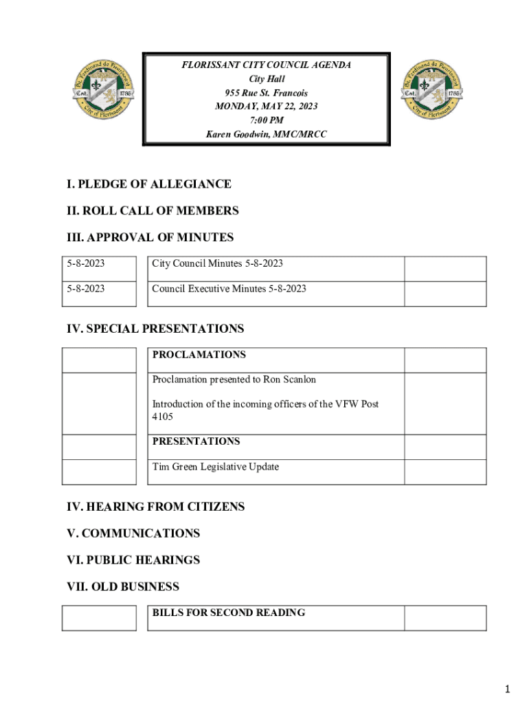 Fillable Online I. PLEDGE OF ALLEGIANCE Fax Email Print - pdfFiller