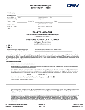 Zollvollmacht bilingual dauer importRoad - DSV