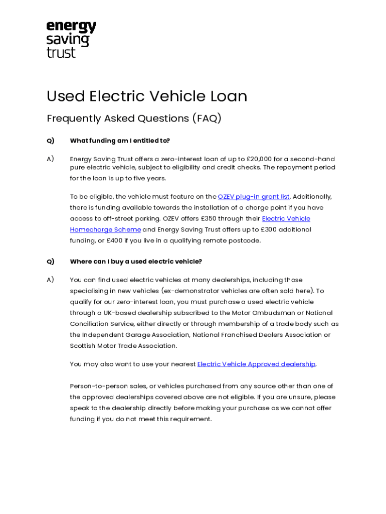 Fillable Online Used Electric Vehicle Loan and chargepoint funding Fax