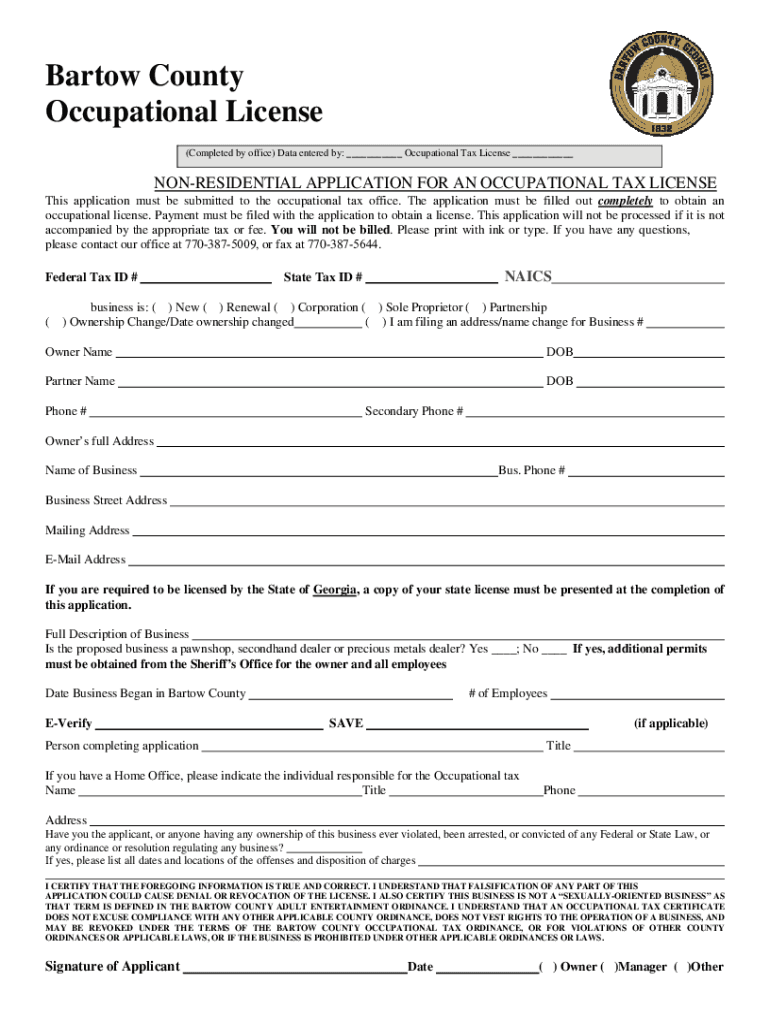 Fillable Online Business Tax Receipt / Occupational Licenses Fax Email