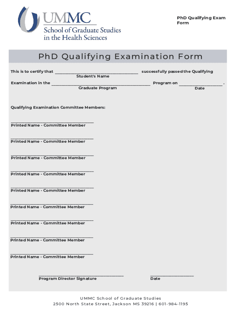 Fillable Online PhD Qualifying Examination Form Fax Email Print pdfFiller