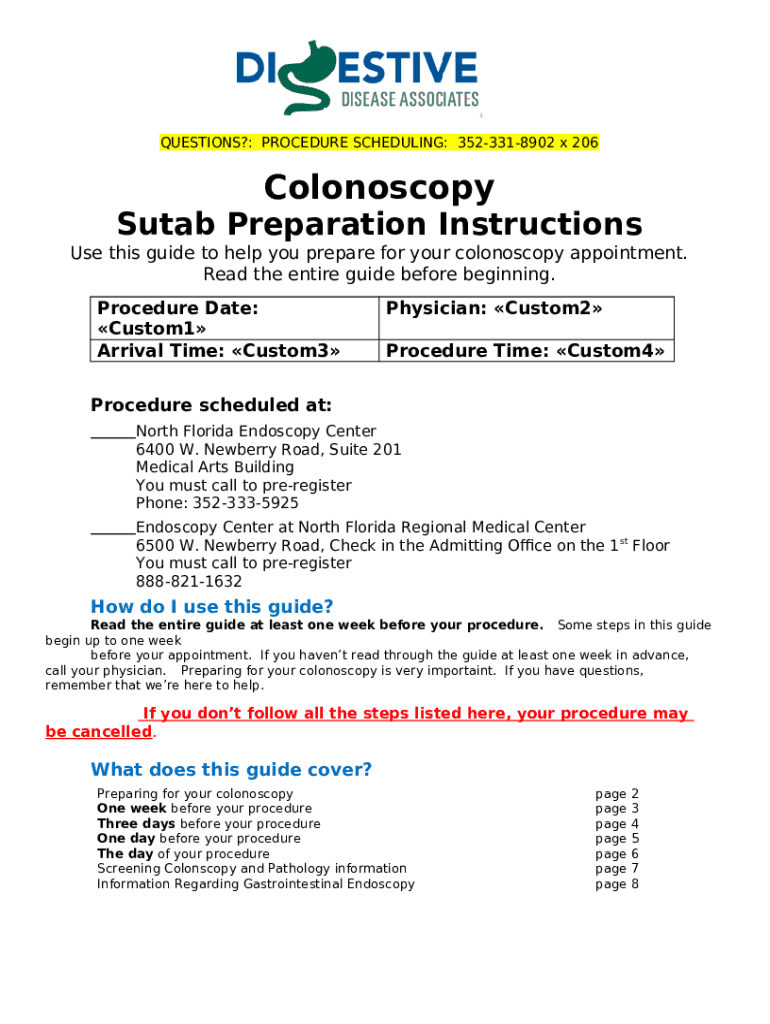 Colonoscopy Bowel Preparation Instructions (SUTAB) Doc Template pdfFiller
