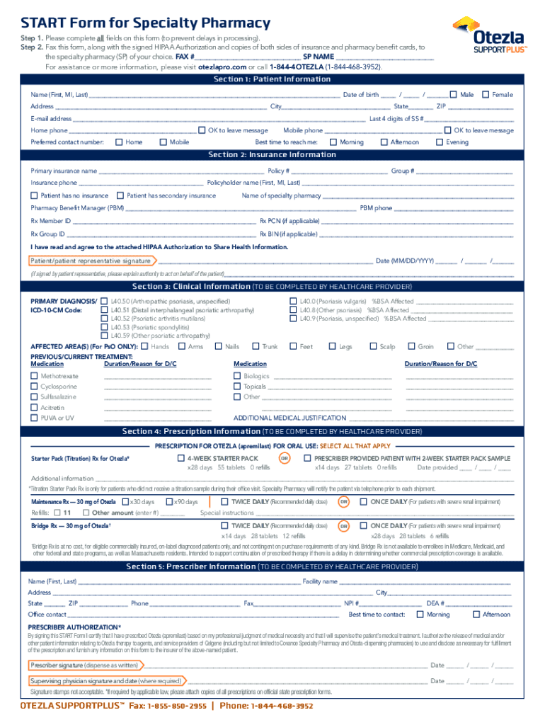 Fillable Online START Form for Specialty Pharmacy. Specialty Pharmacy
