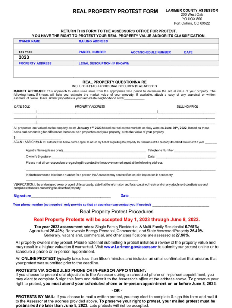 Fillable Online Real Property Protest Form Larimer County Fax Email Print pdfFiller
