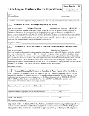 Little League Residency Waiver Request Form