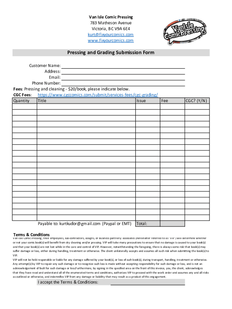 Fillable Online Pressing and Grading Submission Form Fax Email Print