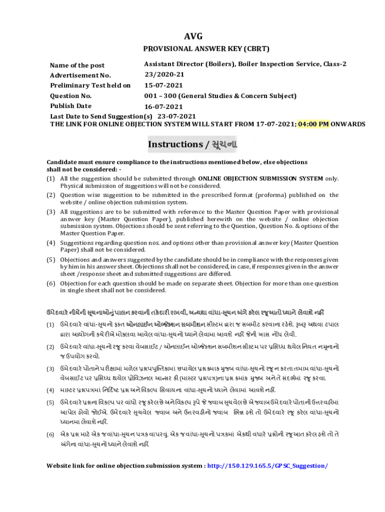 Fillable Online Answer Key GPSC OJAS Fax Email Print pdfFiller