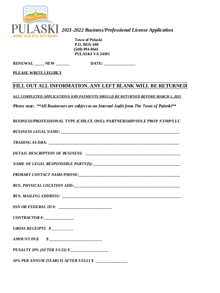 TOWN OF ROCKY MOUNT Business License Tax 345 Doc Template pdfFiller