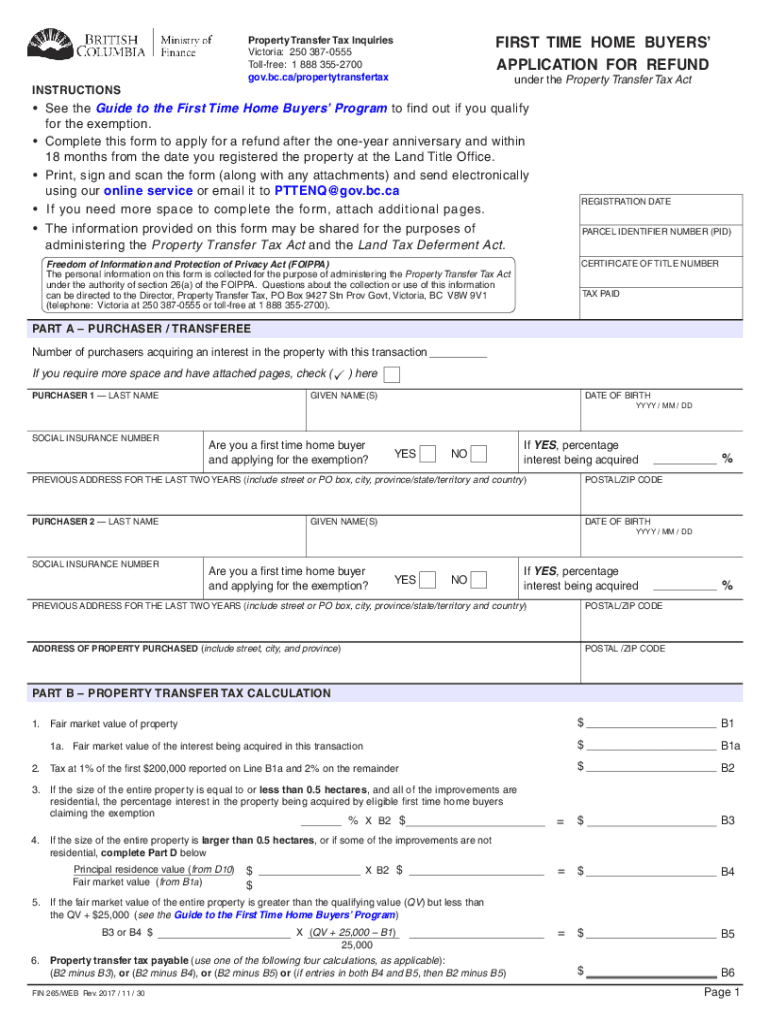 Fillable Online First time home buyers' program Property transfer tax
