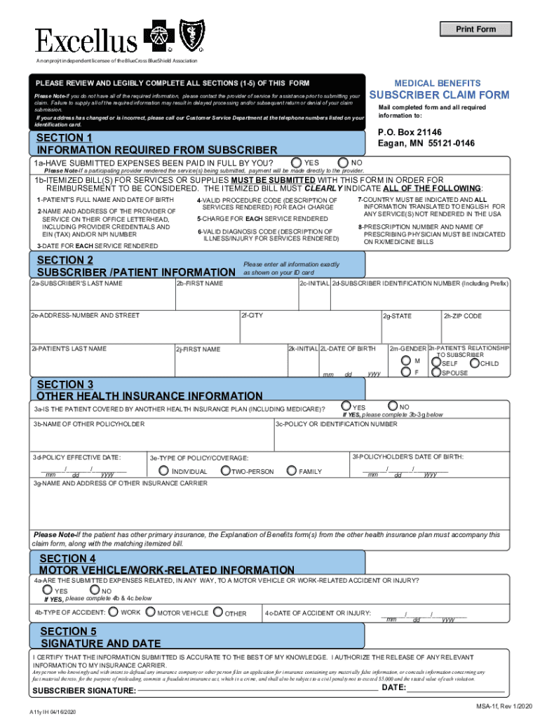 Fillable Online Medical Benefits Subscriber Claim Form. Medical