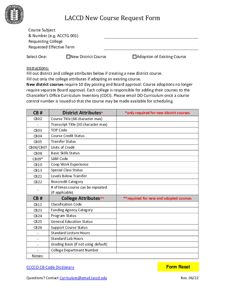 Fillable Online LACCD New Course Request Form (Word) Fax Email Print Fillable Online LACCD New Course Request Form (Word) Fax Email Print