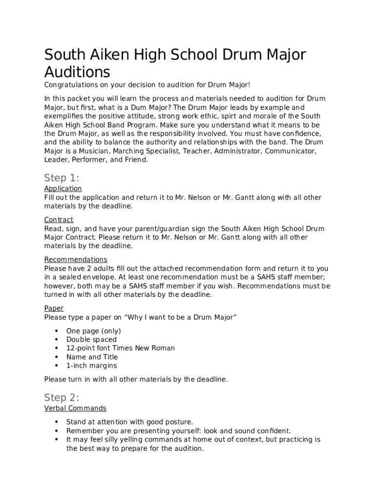 How to Drum Major of the High School Marching Band. Doc Template