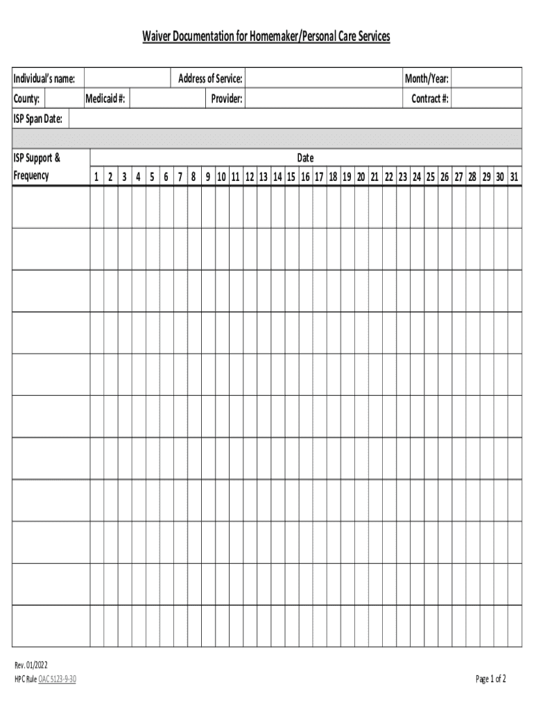 Waiver Documentation for Homemaker Personal Care Services Preview on Page 1