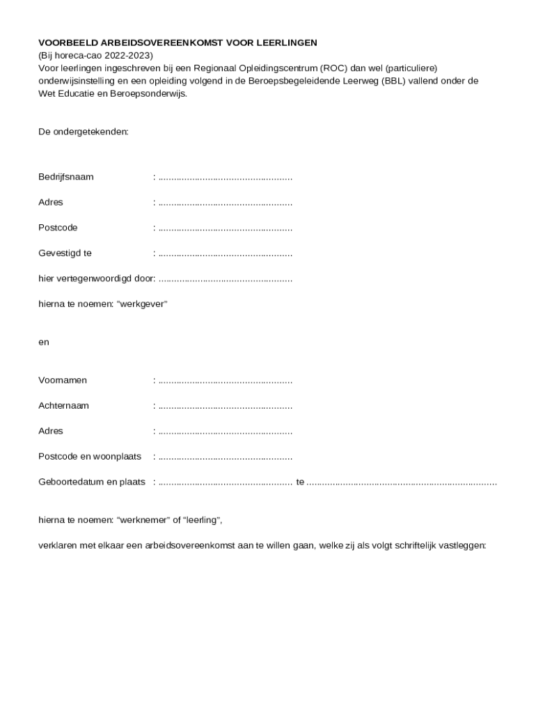 KHNModelarbeidsovereenkomstleerlinghorecacao Doc Template