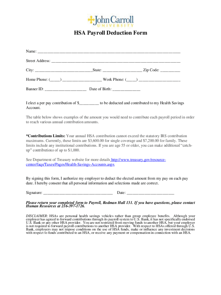 Fillable online hsa contribution change request form fax email print
