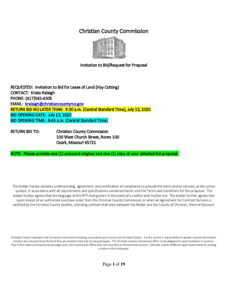 Fillable Online REQUESTED Invitation to Bid for Lease of Land (Hay Cutting) Fax Email Print