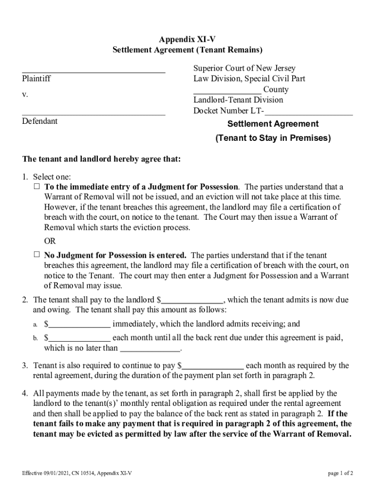 nj settlement agreement sample Preview on Page 1