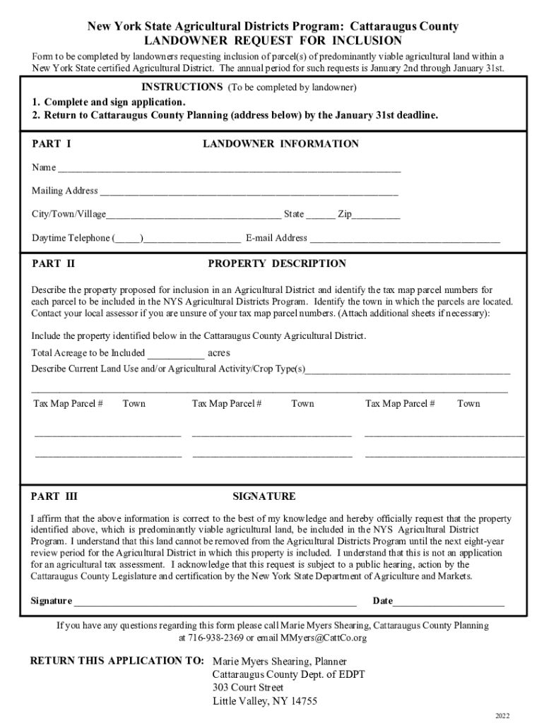 Fillable Online Landowner Request for Inclusion Form NYS Agricultural