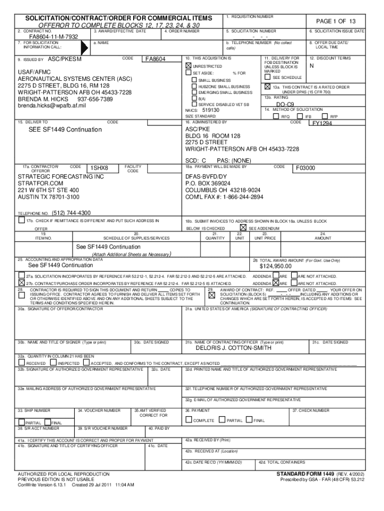 Fillable Online 1.requisition number solicitation/contract/order for