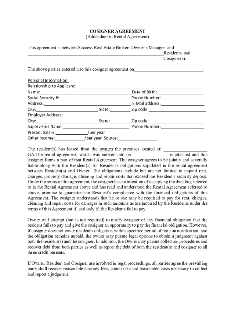 Fillable Online Lease Co Signer Agreement Fax Email Print pdfFiller Fillable Online Lease Co Signer Agreement Fax Email Print pdfFiller