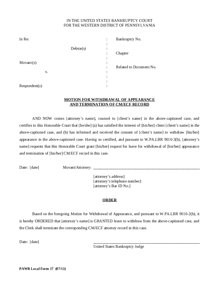 Withdrawal of ClaimWestern District of Pennsylvania Doc Template ...