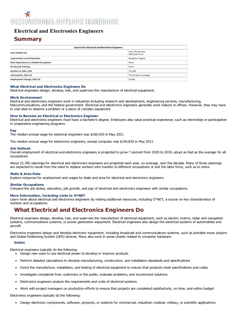 Fillable Online Electrical and Electronics Engineers Salary, career