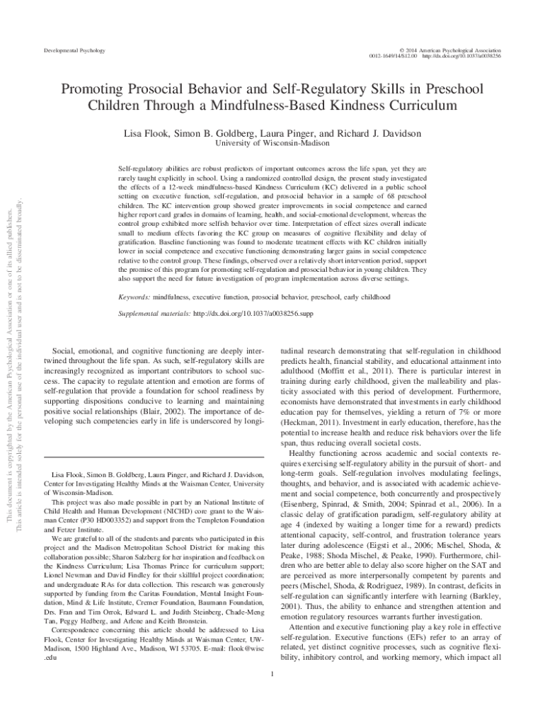 Fillable Online Promoting Prosocial Behavior and Self-Regulatory Skills ...