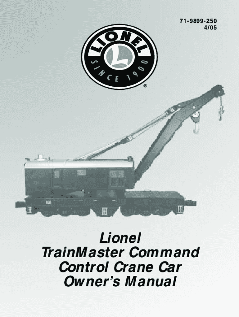 Fillable Online Lionel Train Master Command Control Crane Car Owner's ...