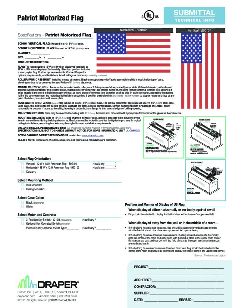 Fillable Online Draper Patriot American Flag, VERTICAL 18' x 12', 110